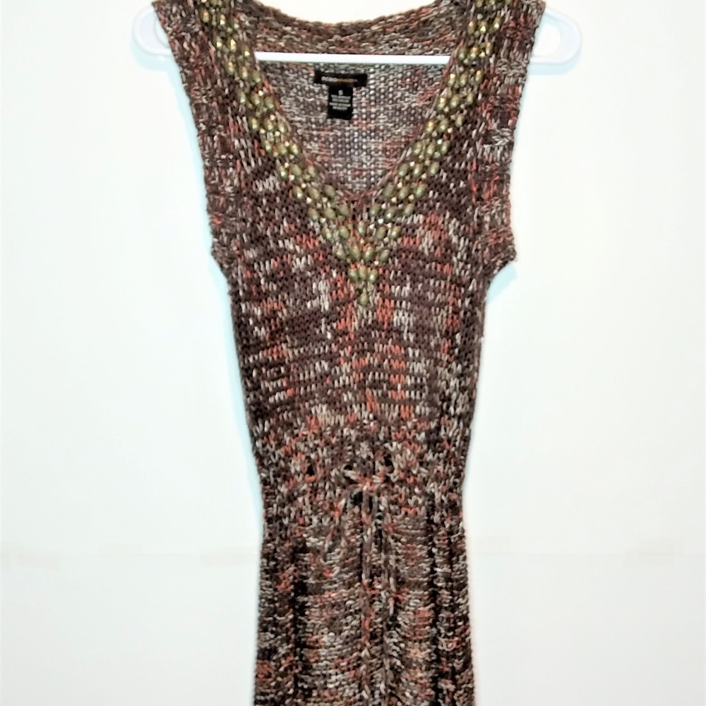 BCBGMaxAzria Knitted Beaded V-Neck Dress